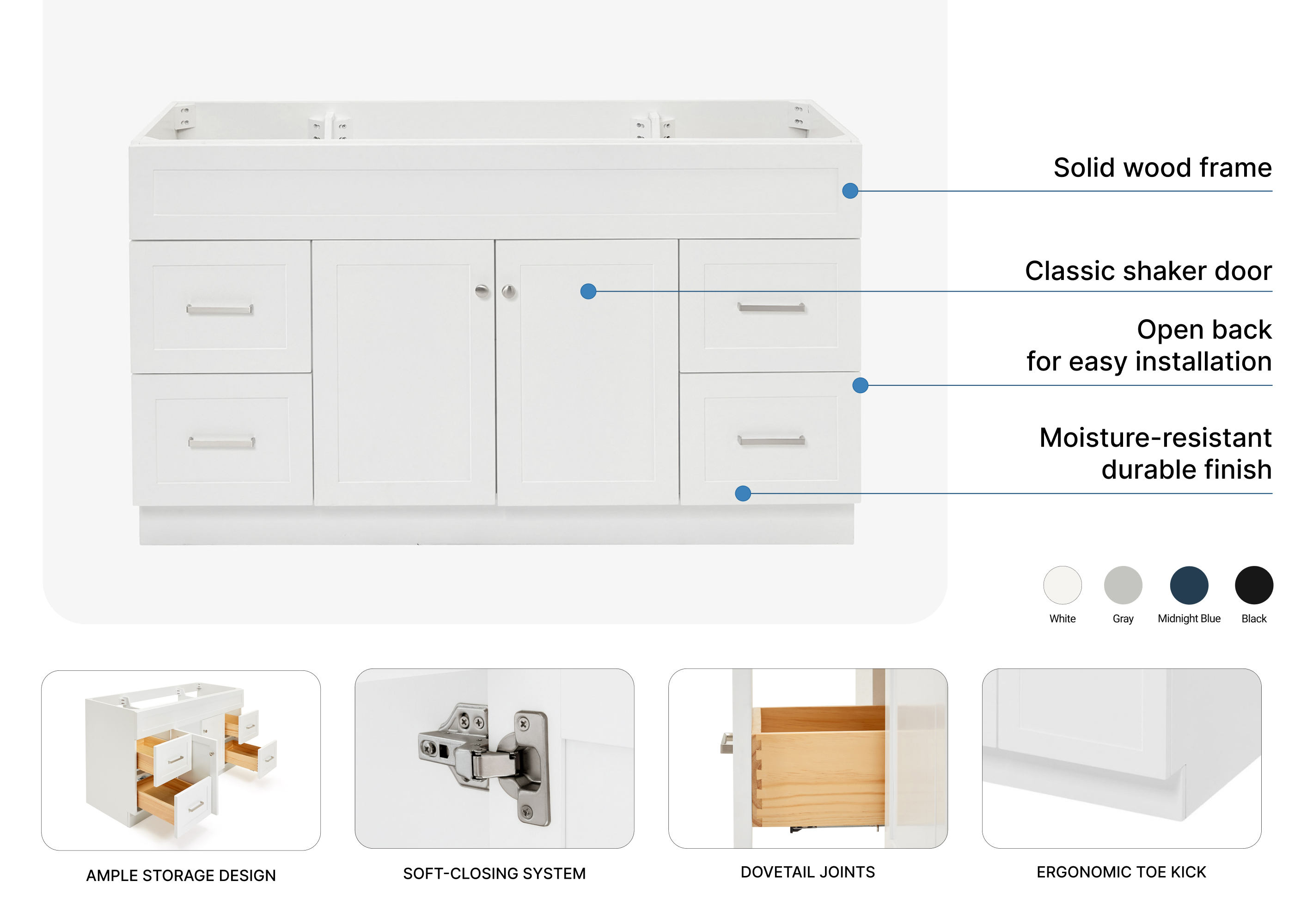 ARIEL Hamlet 60 in. Freestanding Bathroom Vanity Cabinet without
